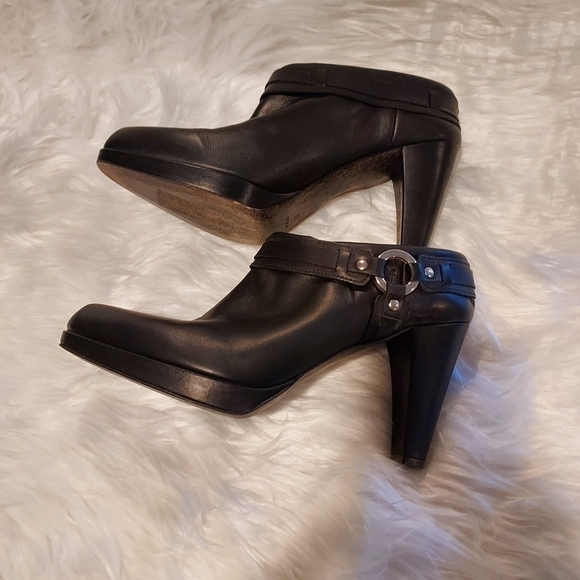 Frye Katie Heel Leather Cowgirl Western Black Ankle Booties boots sz 10M - Picture 9 of 14